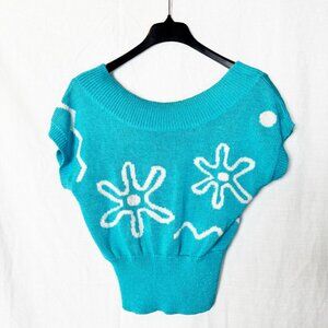 Vintage Alberoy Knit Off-Shoulder Sweater – Turquoise, Size M